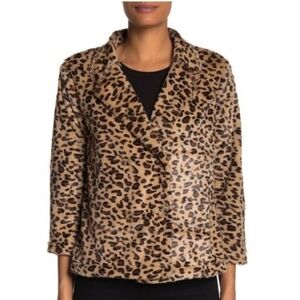 Bobeau Faux Fur Leopard Cropped Jacket, Size L